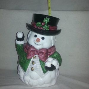 Vtg Snow Gentleman Omnibus Hand Painted Cookie Jar